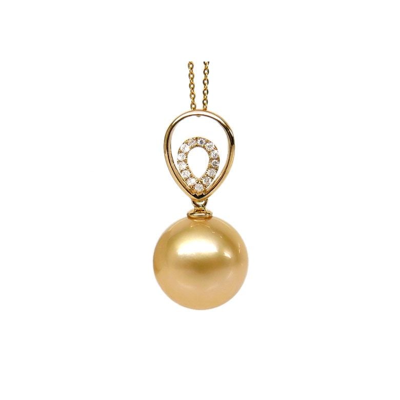 Pendentif pétale - 2 pétales superposées - Perle d'Australie, or jaune - 1