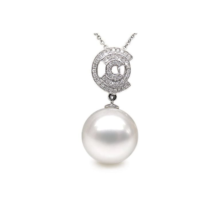Pendentif 3C - Or blanc et diamants - Perle d'Australie blanche - 1