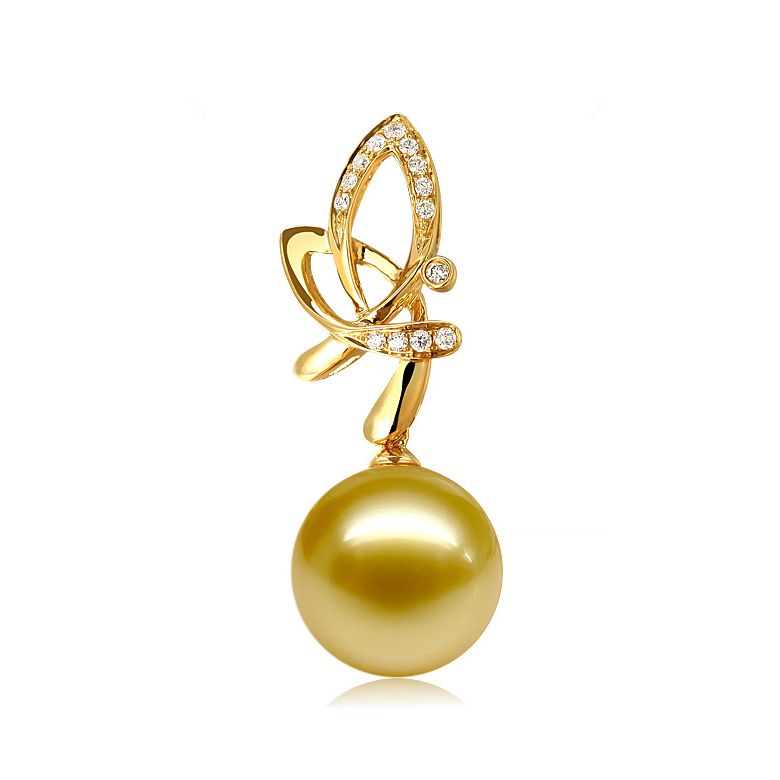  Pendentif allégra  - Papillon or jaune - Perle d'Australie, diamants - 1