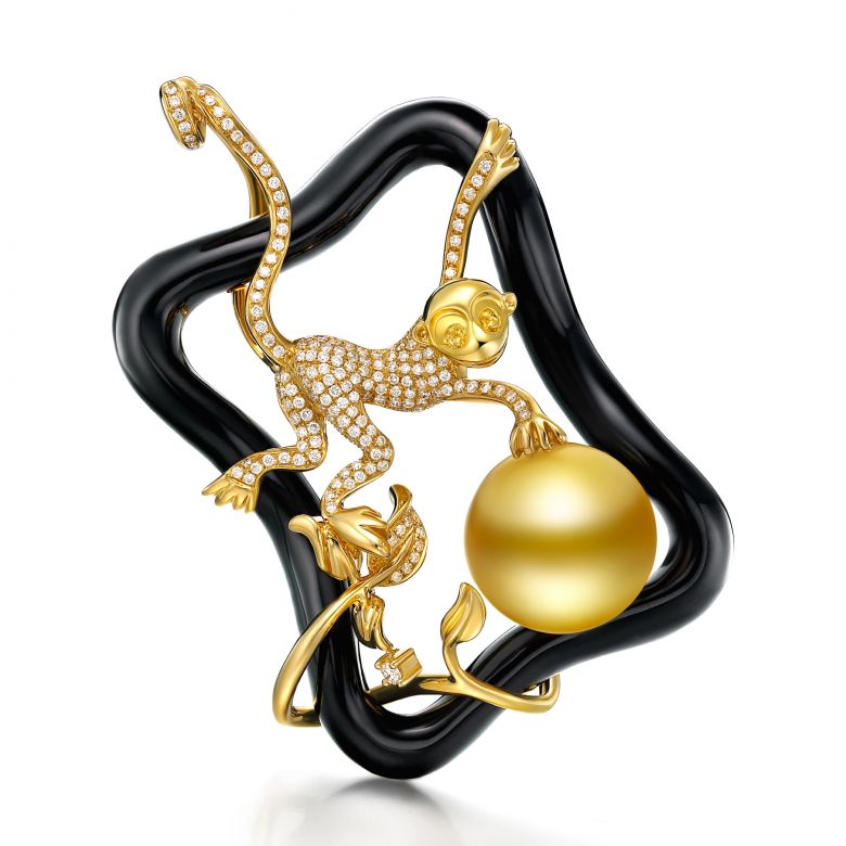 Pendentif Singe - Perle Australie dorée, Agate - Kingdom of Animals - 1