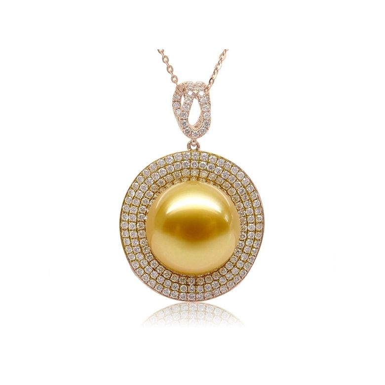 Pendentif haute joaillerie. Or rose, perle dorée d'Australie - 1