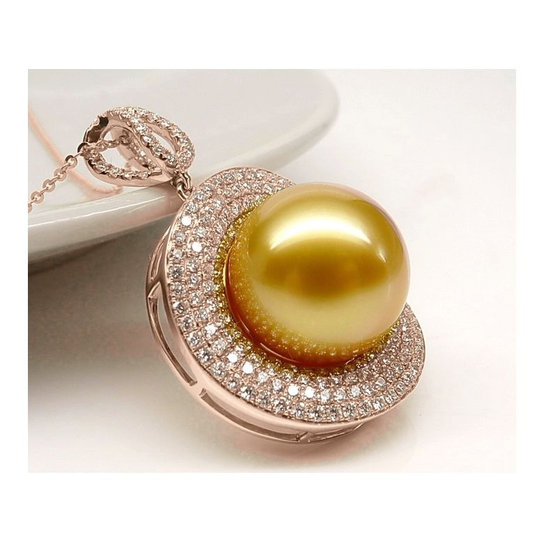 Pendentif haute joaillerie. Or rose, perle dorée d'Australie - 2