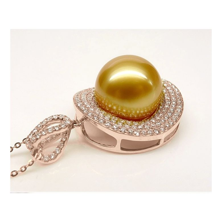 Pendentif haute joaillerie. Or rose, perle dorée d'Australie - 4