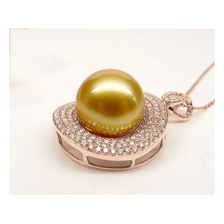 Pendentif haute joaillerie. Or rose, perle dorée d'Australie - 5