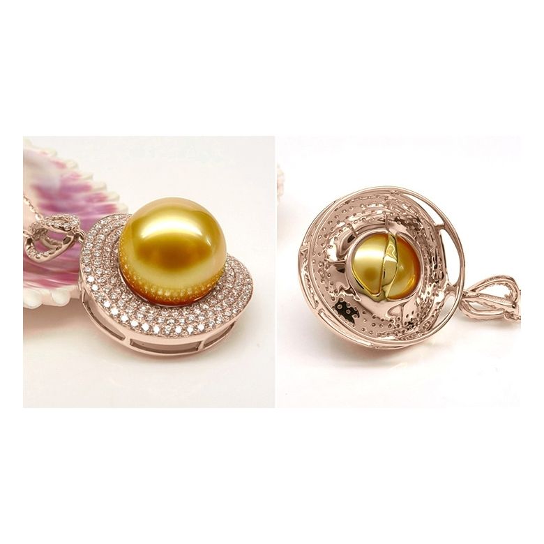 Pendentif haute joaillerie. Or rose, perle dorée d'Australie - 6