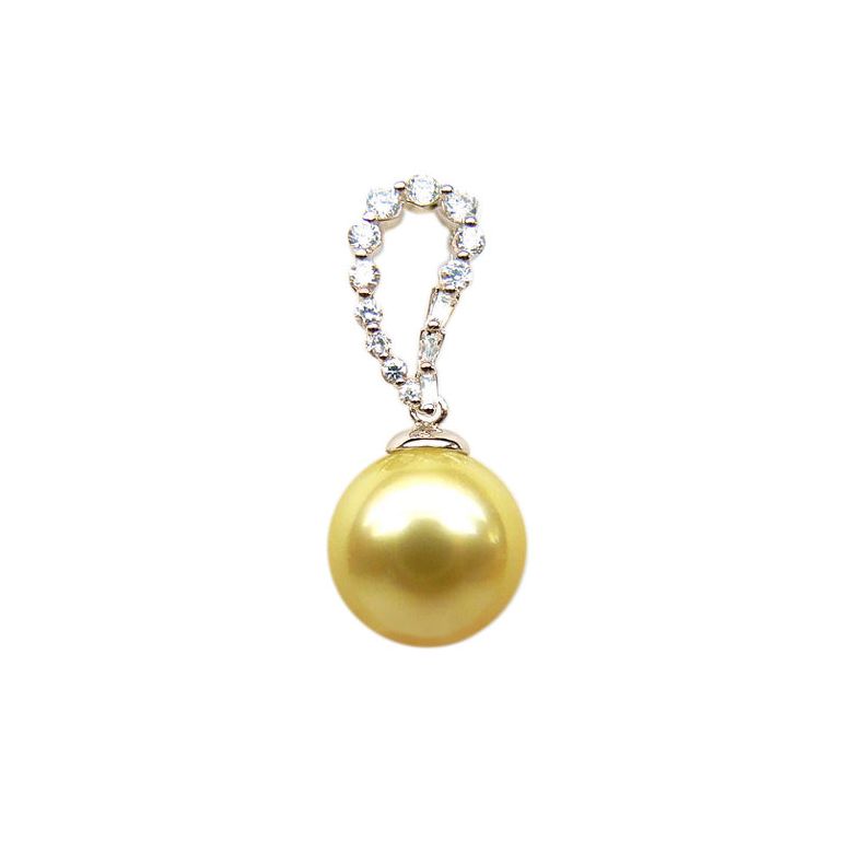Pendentif goutte diamant - Perle d'Australie dorée - Or rose - 1