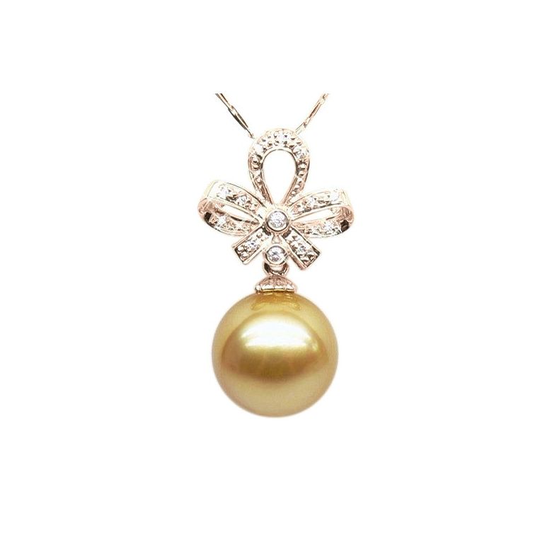 Pendentif noeud classique - Or rose - Perle d'Australie dorée - 1