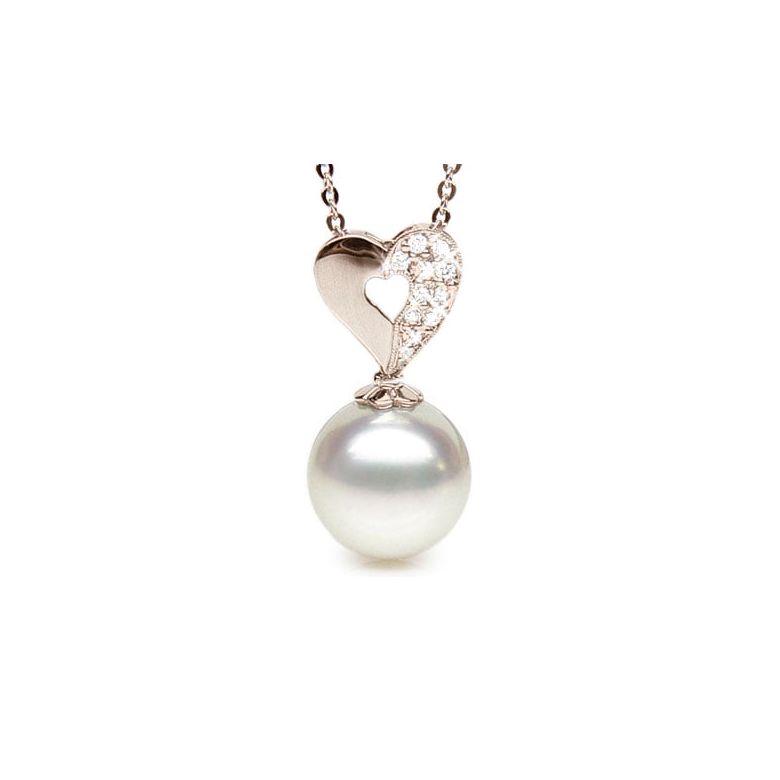 Pendentif coeur diamant - Perle d'Australie - Or rose - 1