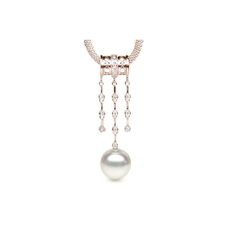 Pendentif joaillerie ethnique - Perle d'Australie - Or rose, diamants - 1