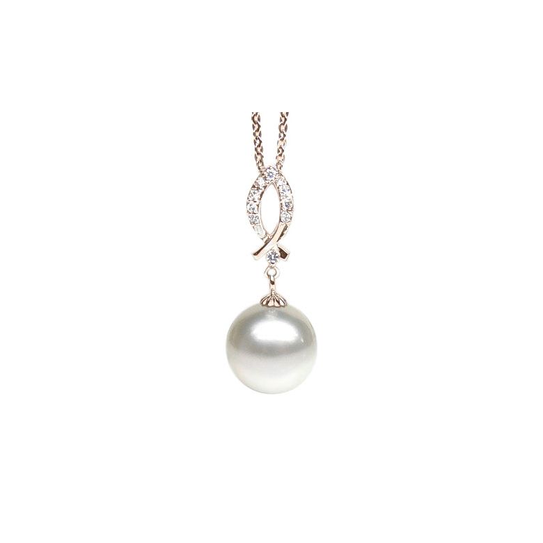 Pendentif Île Bruni - Perle d'Australie blanche - Or rose, diamants - 1
