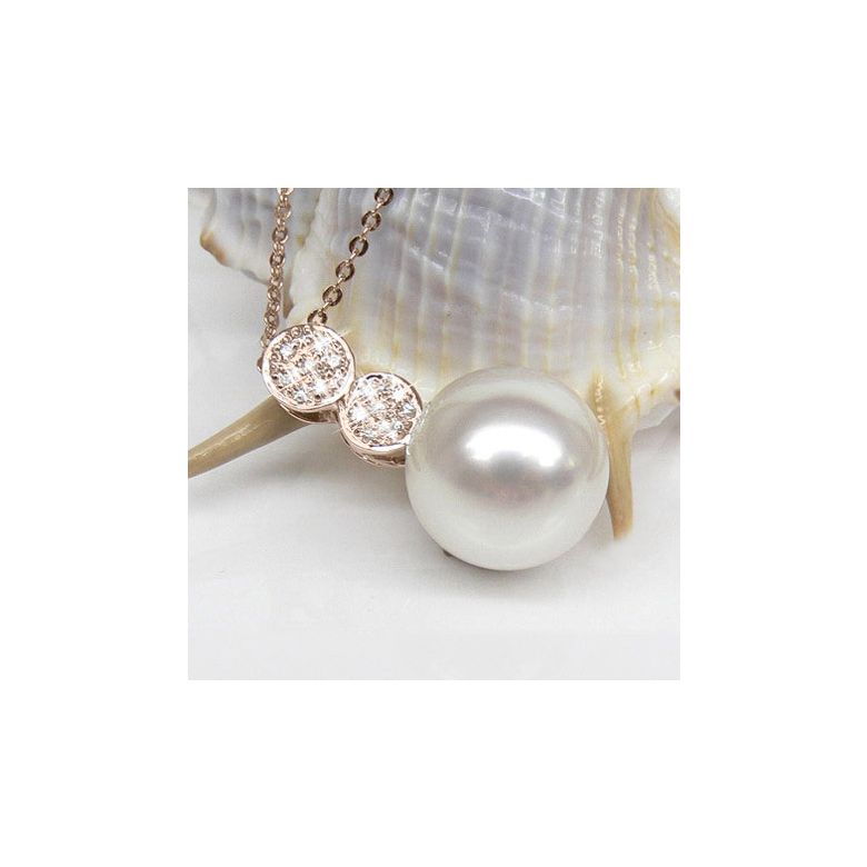 Pendentif création de joaillerie - Perle d'Australie blanche, or rose - 2