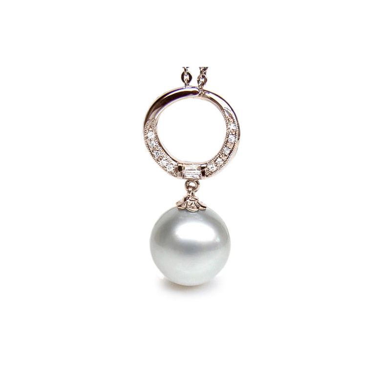 Pendentif anneau or rose diamanté - Perle d'Australie blanche - 1