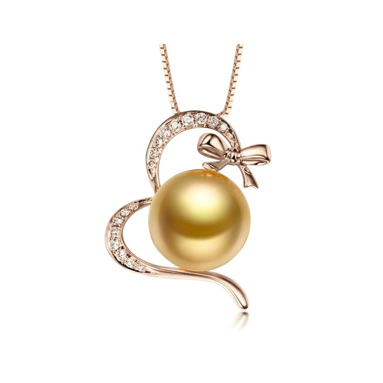 Pendentif noeud gansé - Or rose, perle d'Australie dorée. Diamants  - 1