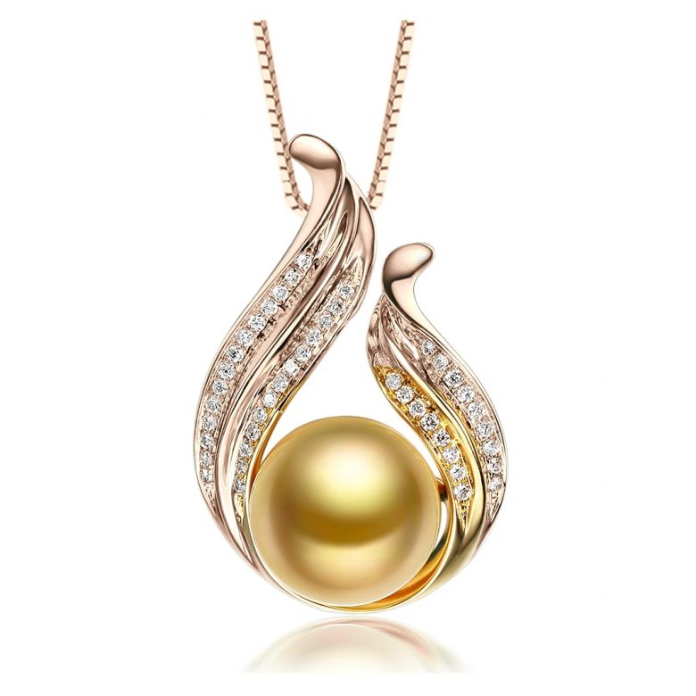  Pendentif Douce Végétale - Perle dorée - Or rose, diamants - 1