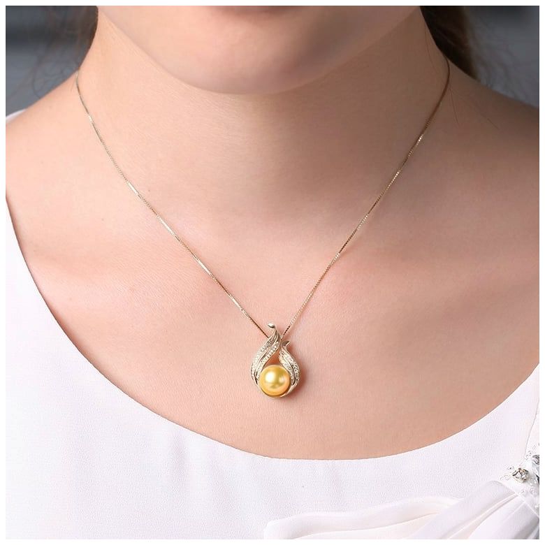  Pendentif Douce Végétale - Perle dorée - Or rose, diamants - 2