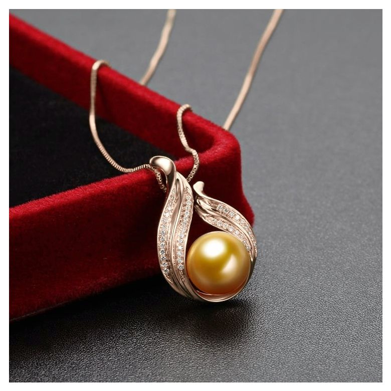  Pendentif Douce Végétale - Perle dorée - Or rose, diamants - 5