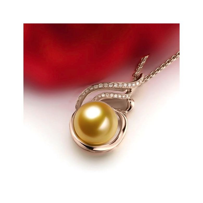  Pendentif Douce Végétale - Perle dorée mers du sud - Or rose - 2