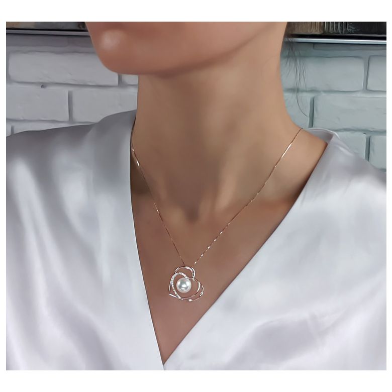 Pendentif coeur - Cadeau déclaration d'amour - Perle Australie blanche or rose - 4