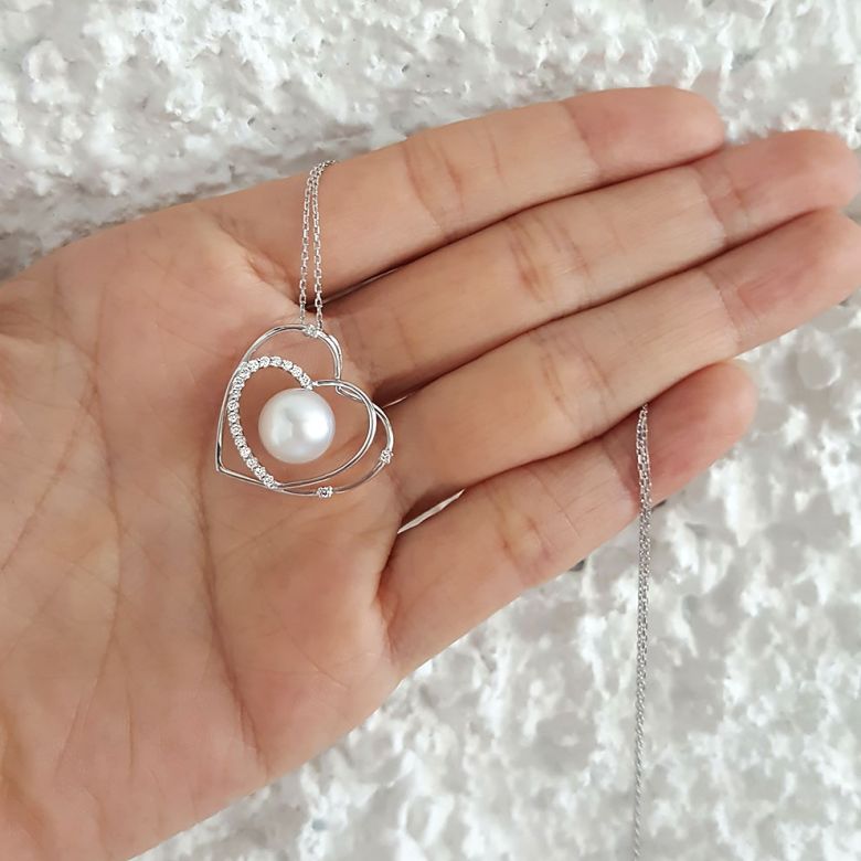 Pendentif coeur - Cadeau déclaration d'amour - Perle Australie blanche or rose - 3