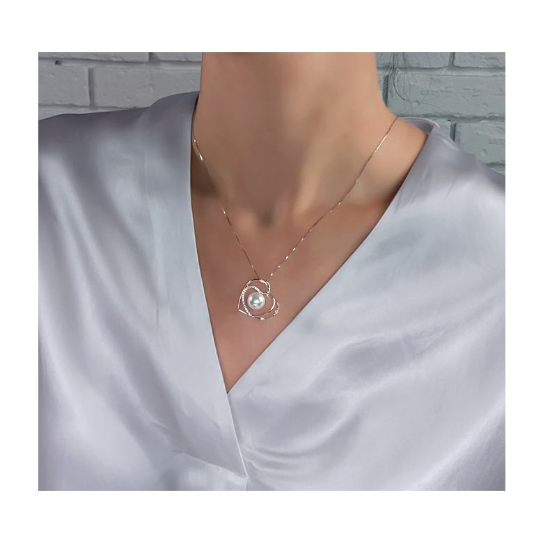Pendentif coeur - Cadeau déclaration d'amour - Perle Australie blanche or rose - 5