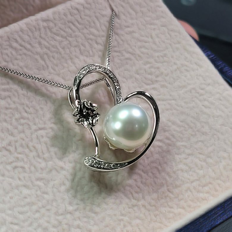 Pendentif perle d'Australie or rose et diamant - Coeur de trèfle - 3