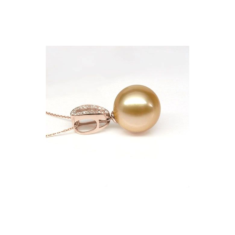 Pendentif perle d'Australie dorée - Or rose - Diamants ronds, baguettes - 3