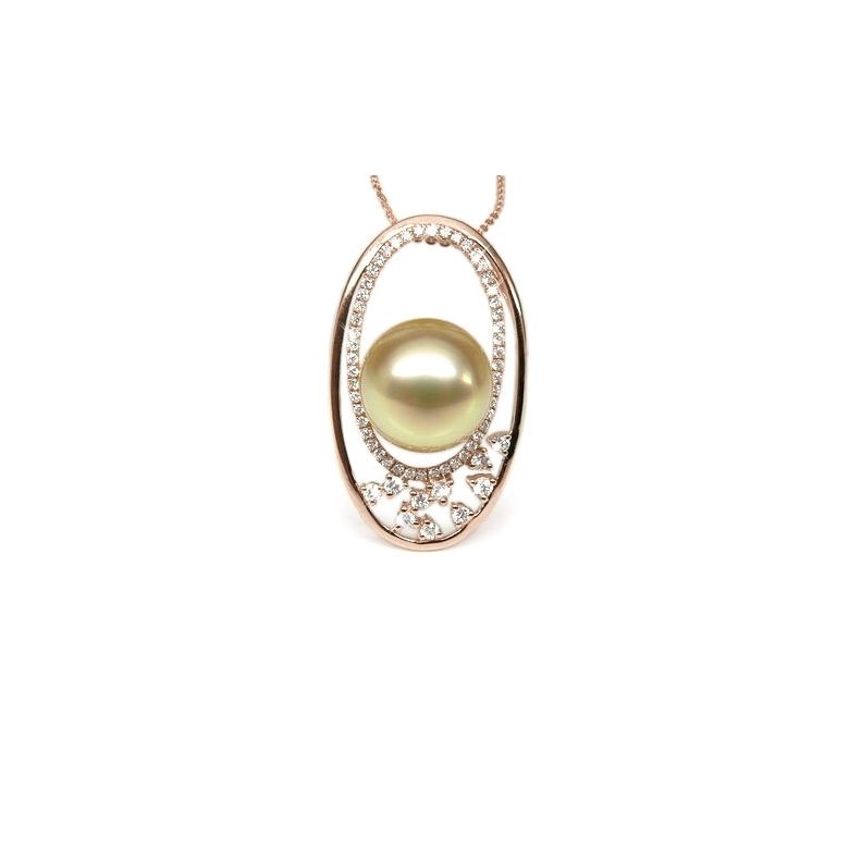 Pendentif haute joaillerie - Ellipse - Perle d'Australie dorée or rose - 1