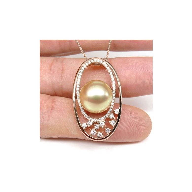 Pendentif haute joaillerie - Ellipse - Perle d'Australie dorée or rose - 2