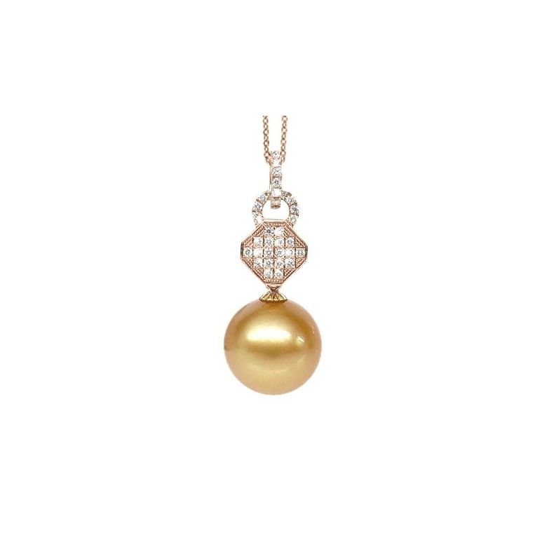 Pendentif bélière d'inspiration romaine - Perle d'Australie 11-12mm, or rose - 1