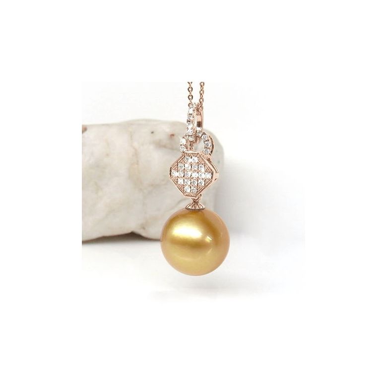 Pendentif bélière d'inspiration romaine - Perle d'Australie 11-12mm, or rose - 2