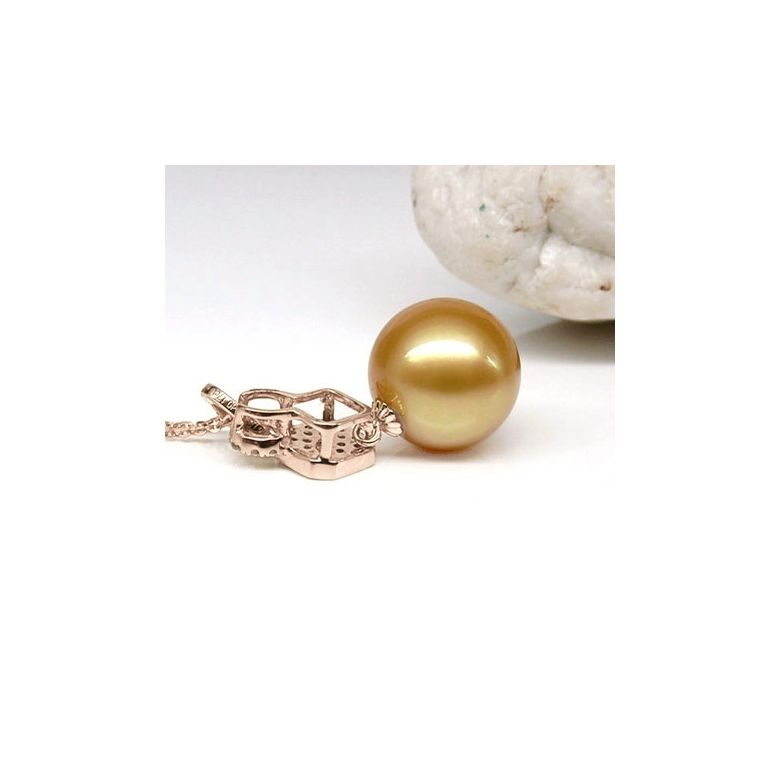 Pendentif bélière d'inspiration romaine - Perle d'Australie 11-12mm, or rose - 3