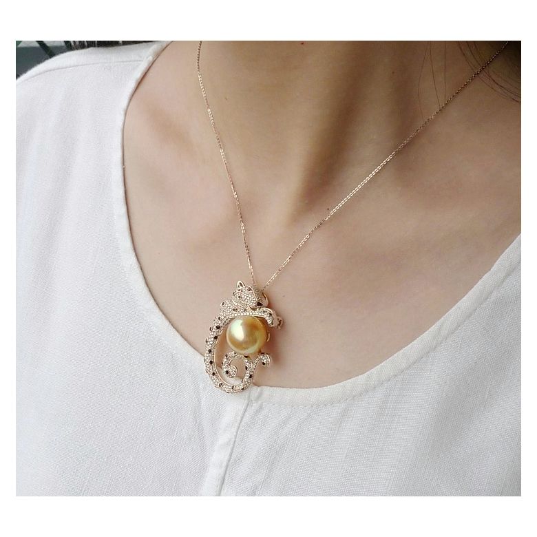 Pendentif Léopard. Perle d'Australie Dorée, Or rose, Diamants - 5