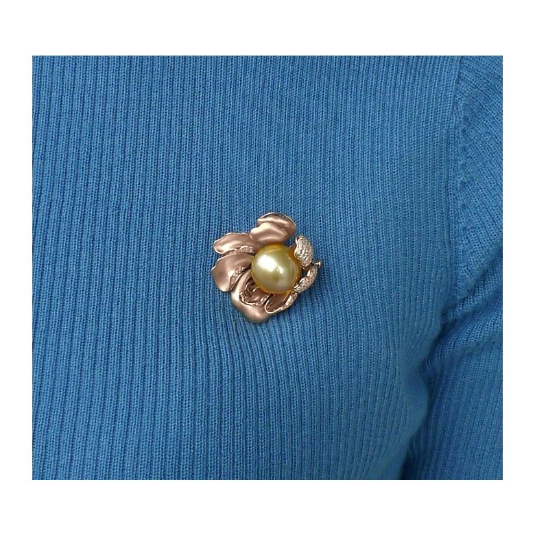 Pendentif Pivoine Or rose. Perle dorée. Diamants - 7