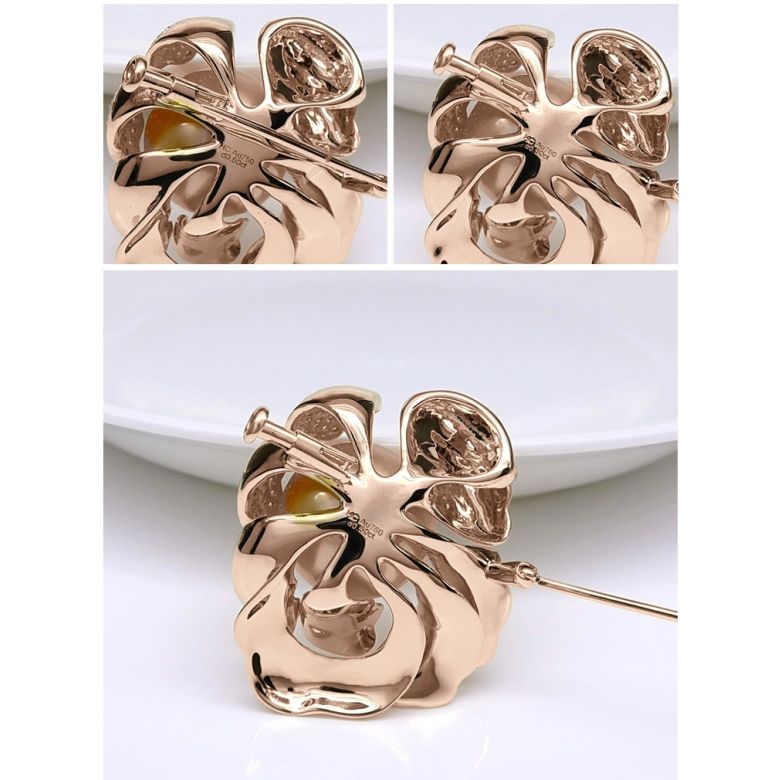 Pendentif Pivoine Or rose. Perle dorée. Diamants - 15