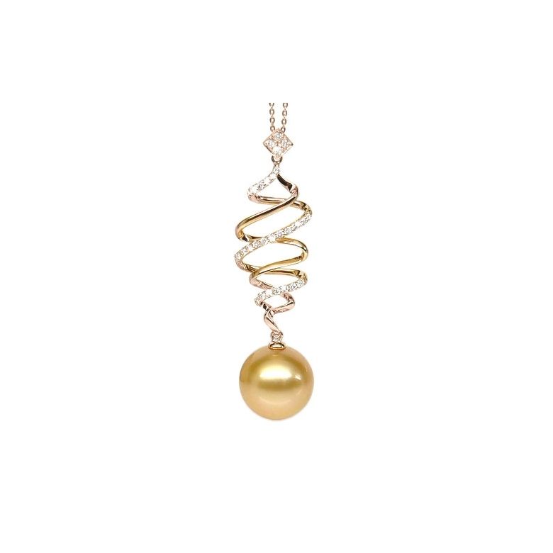 Pendentif tourbillon - Contes d'Aladin - Perle d'Australie dorée or rose - 1
