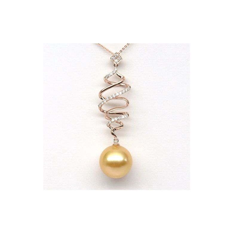 Pendentif tourbillon - Contes d'Aladin - Perle d'Australie dorée or rose - 2