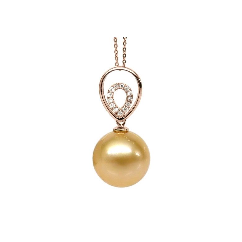 Pendentif pétale - 2 pétales superposées - Perle d'Australie, or rose - 1