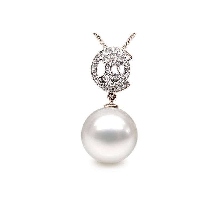 Pendentif 3C - Or rose et diamants - Perle d'Australie blanche - 1