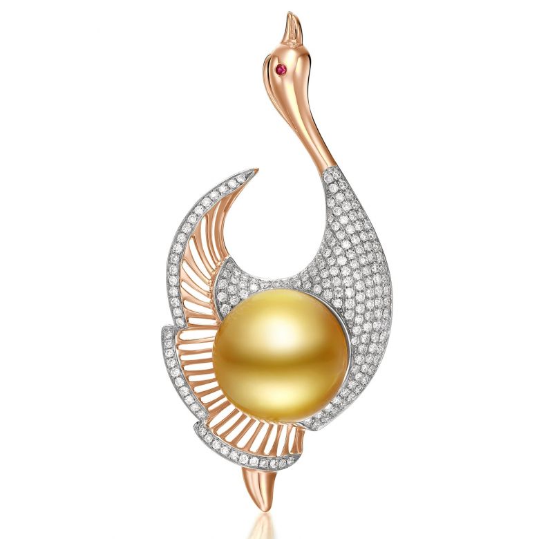 Pendentif Oiseau - Perle de culture - Perle d'Australie - Kingdom of Animals or rose et blanc - 1