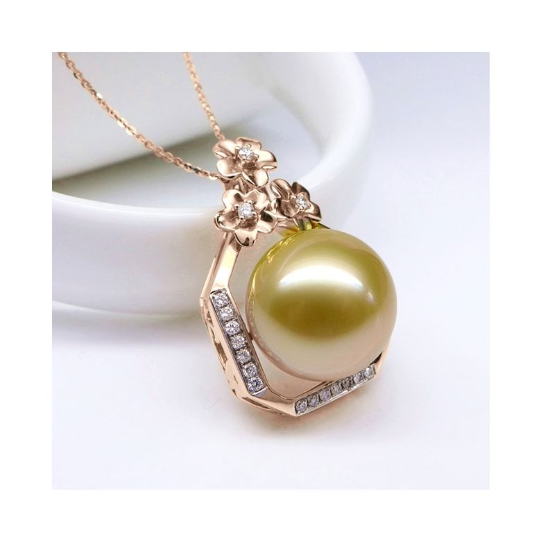 Pendentif parfum précieux -  Or rose & diamants - Perle dorée - 3