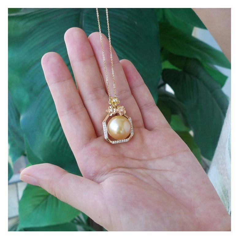 Pendentif parfum précieux -  Or rose & diamants - Perle dorée - 5