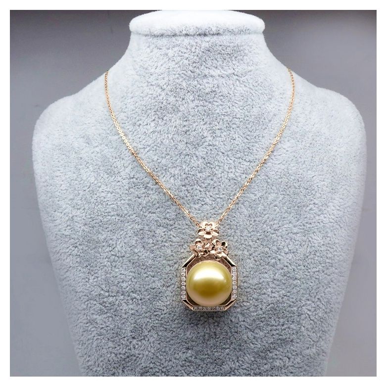 Pendentif parfum précieux -  Or rose & diamants - Perle dorée - 6
