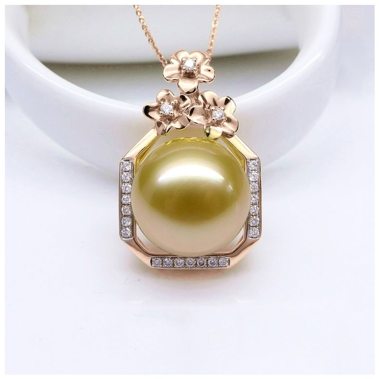 Pendentif parfum précieux -  Or rose & diamants - Perle dorée - 7