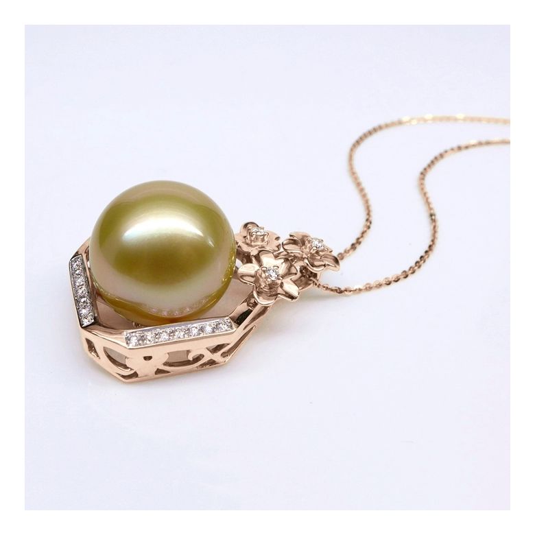 Pendentif parfum précieux -  Or rose & diamants - Perle dorée - 9
