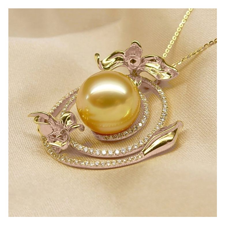 Pendentif orchidée sauvage - Perle dorée des mers du sud or rose - 5