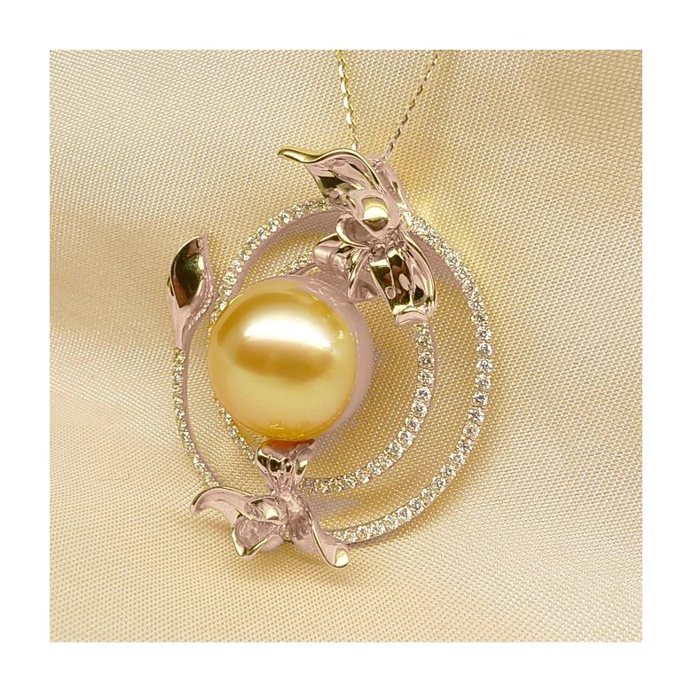 Pendentif orchidée sauvage - Perle dorée des mers du sud or rose - 6