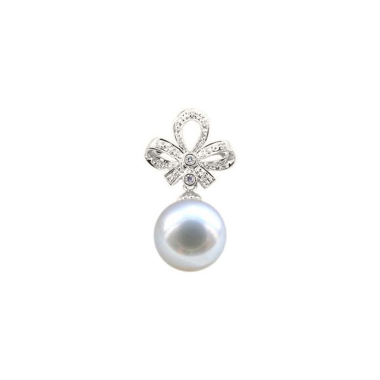 Pendentif noeud classique - Or blanc - Perle d'Australie blanche - 2