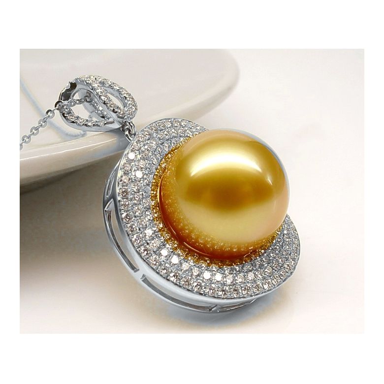 Pendentif haute joaillerie. Or blanc, perle dorée d'Australie - 2