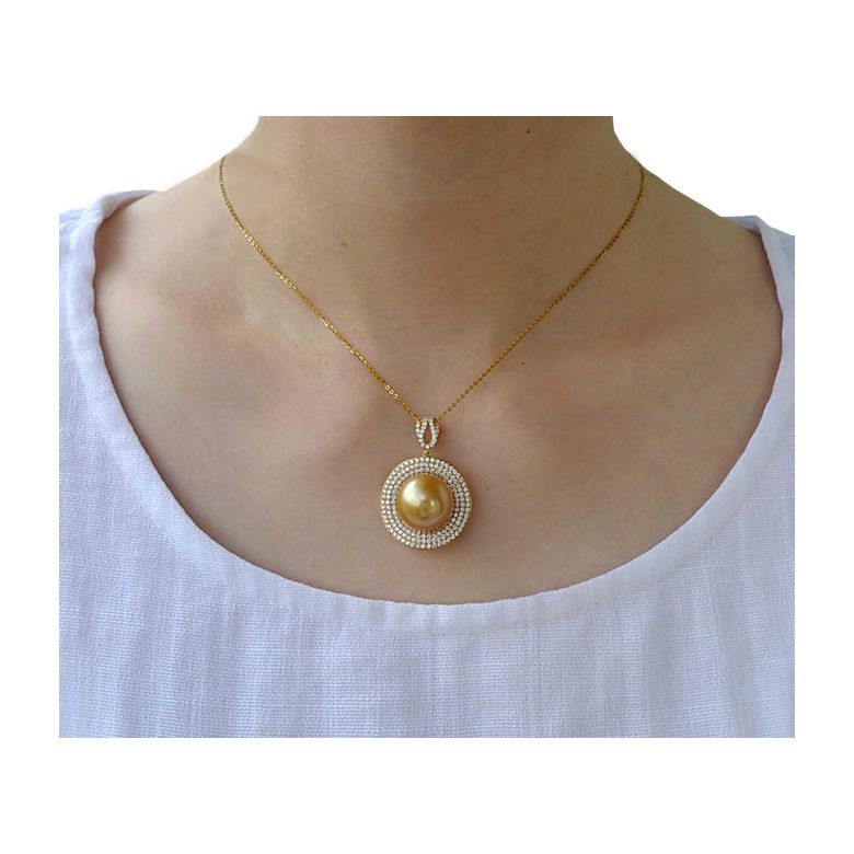 Pendentif haute joaillerie. Or blanc, perle dorée d'Australie - 3