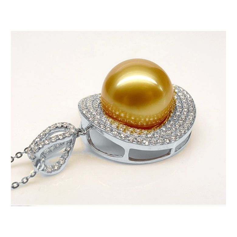 Pendentif haute joaillerie. Or blanc, perle dorée d'Australie - 4